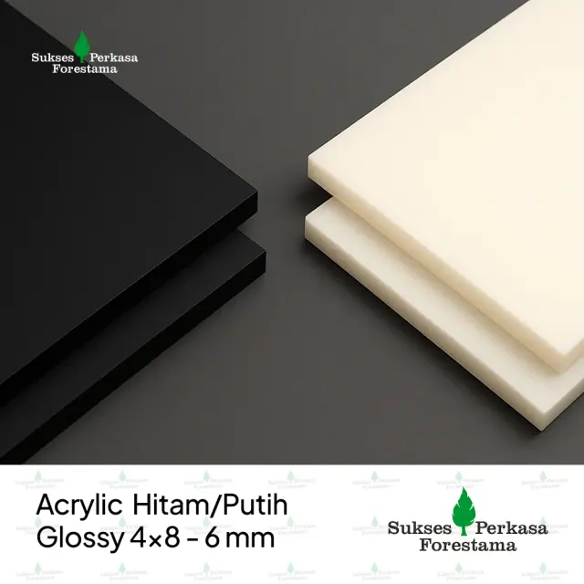 Acrylic Sheet Hitam/Putih Glossy 4x8 - 6 mm